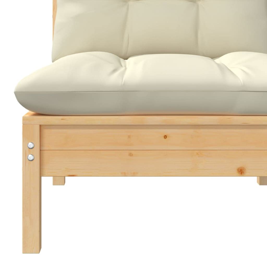 Foto 5 pulgar | Sofá Patio Middle Vidaxl De Madera De Pino Maciza Con Cojines Color Crema - Venta Internacional.