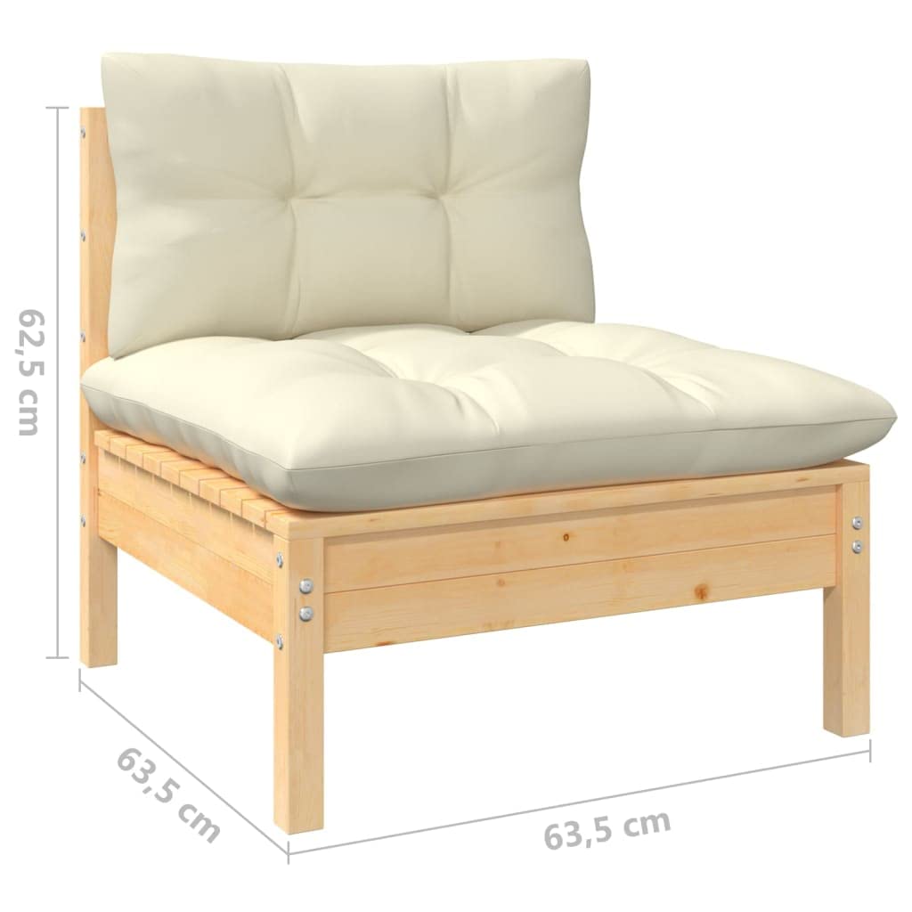 Foto 7 pulgar | Sofá Patio Middle Vidaxl De Madera De Pino Maciza Con Cojines Color Crema - Venta Internacional.