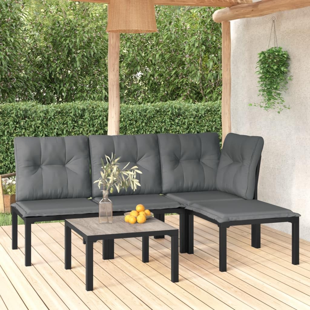 Foto 2 | Set Patio Lounge Vidaxl De 5 Piezas De Poliratán Negro Y Gris - Venta Internacional.