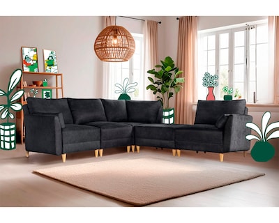 Foto 1 | Sala De 5 Modúlos Makora Everyn Con Memory Foam Color Negro Chenille Respaldo Reclinable De 3 Posiciones