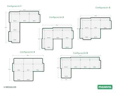 Foto 7 | Sala De 5 Modúlos Makora Everyn Con Memory Foam Color Gris Claro Chenille Respaldo Reclinable De 3 Posiciones
