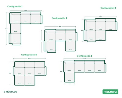 Foto 7 | Sala De 5 Modúlos Makora Everyn Con Memory Foam Color Chocolate Chenille Respaldo Reclinable De 3 Posiciones
