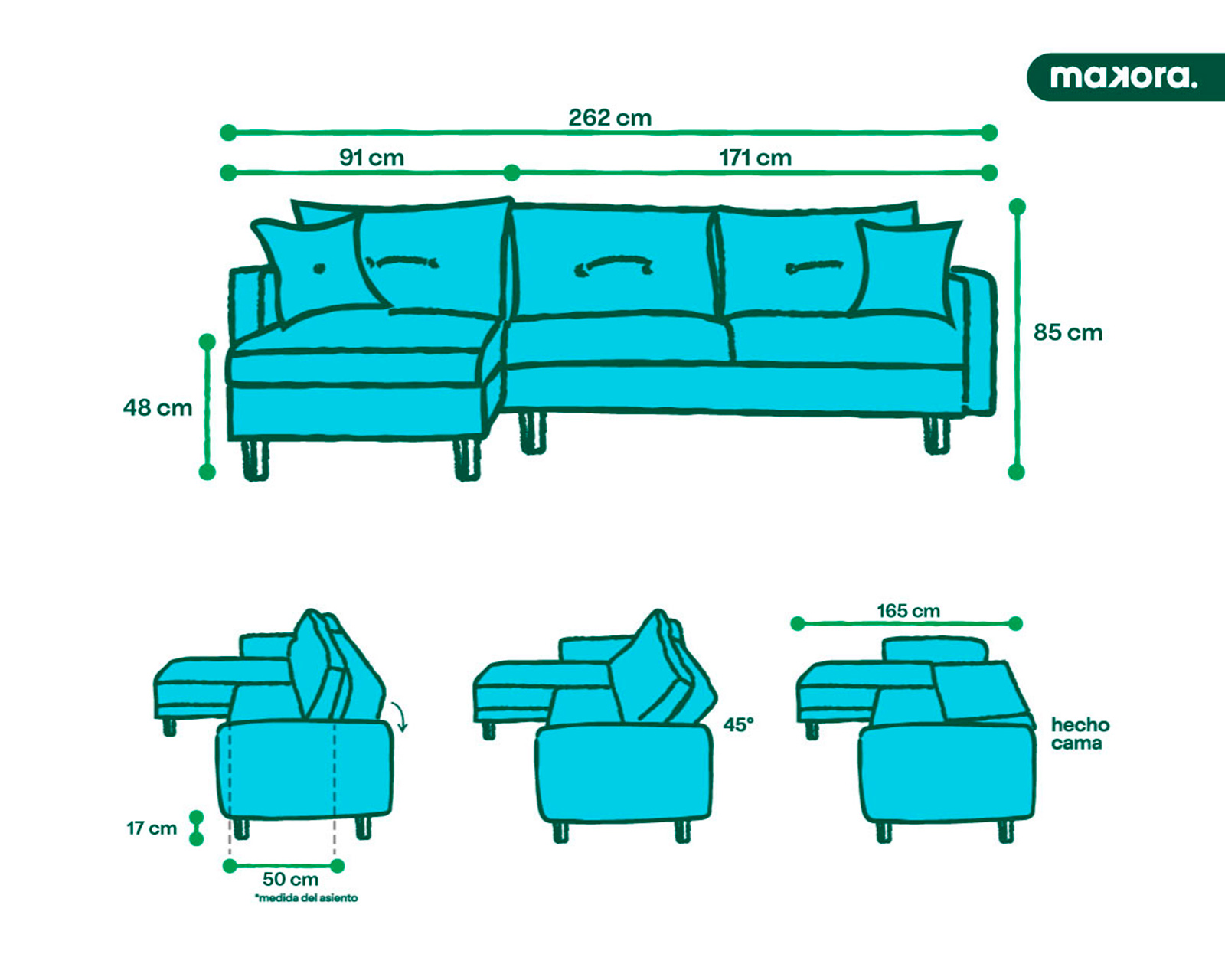 Foto 4 pulgar | Sala Modular Makora Scotch con Tecnología Beehive Airflex Foam Reversible Gris Claro