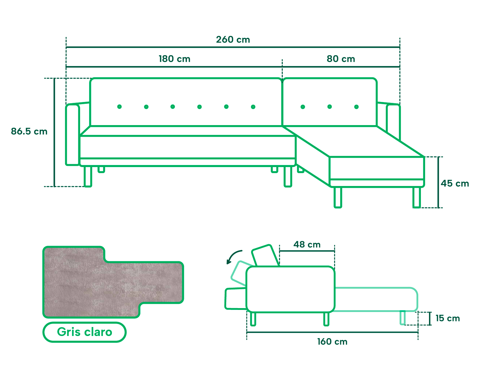 Foto 8 pulgar | Sala Modular Makora Scotch con Tecnología Beehive Airflex Foam Reversible Gris Claro