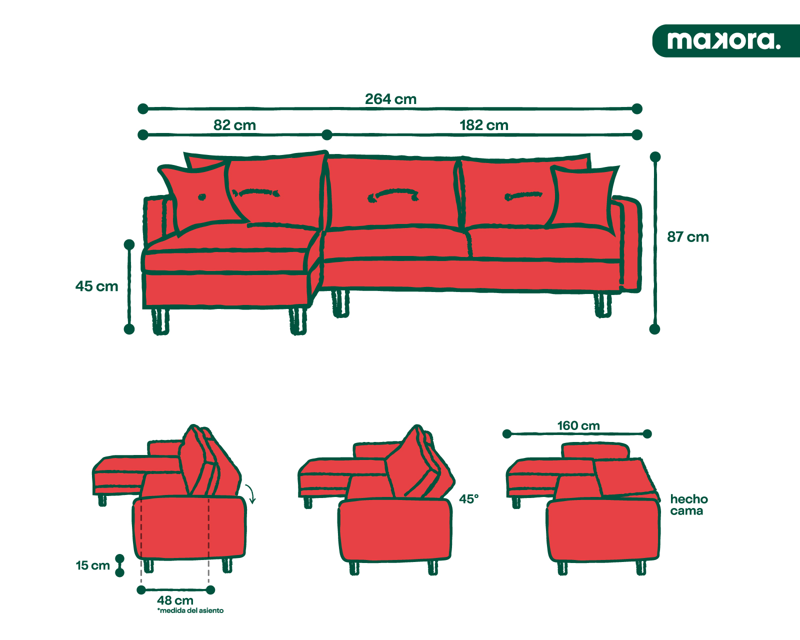 Foto 9 pulgar | Sala Modular Sofá Cama Reversible de Velvet Olivo Makora Beehive Aventus