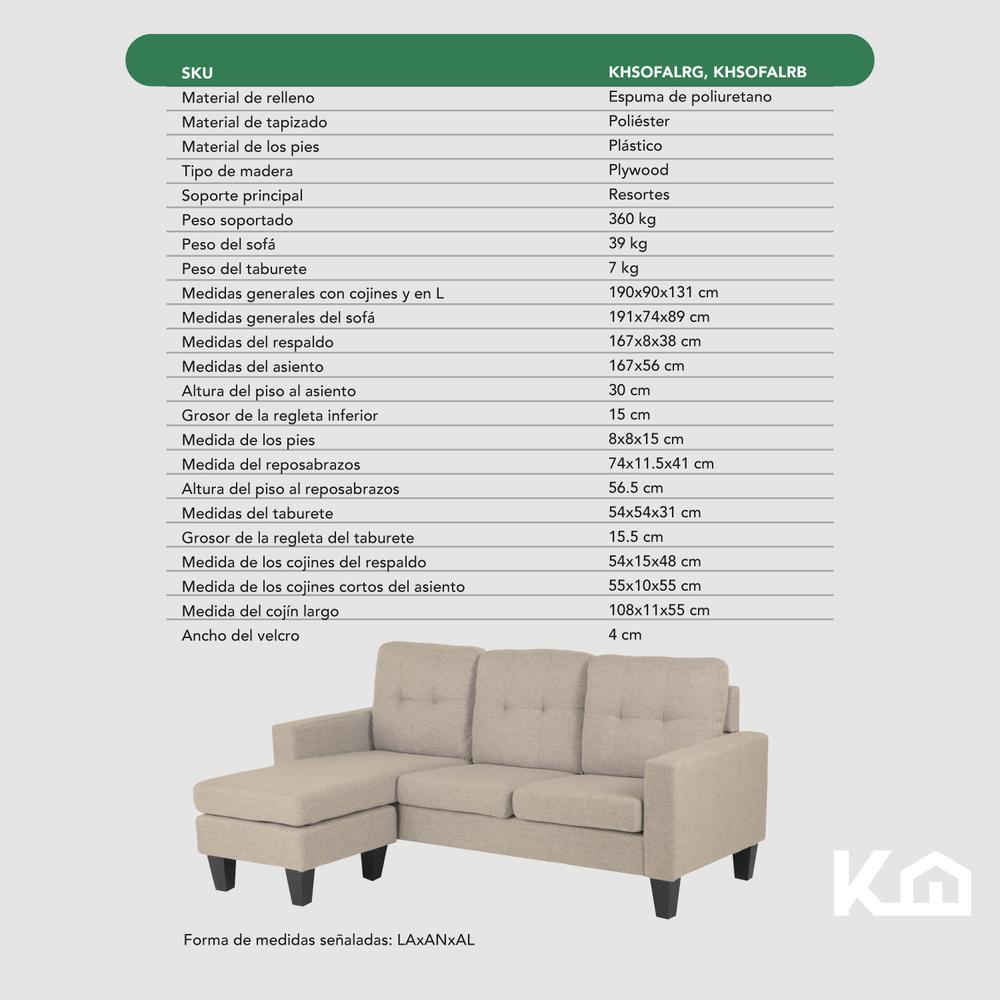 Foto 9 pulgar | Sillón Esquinero KingsHouse Beige Reversible de Madera