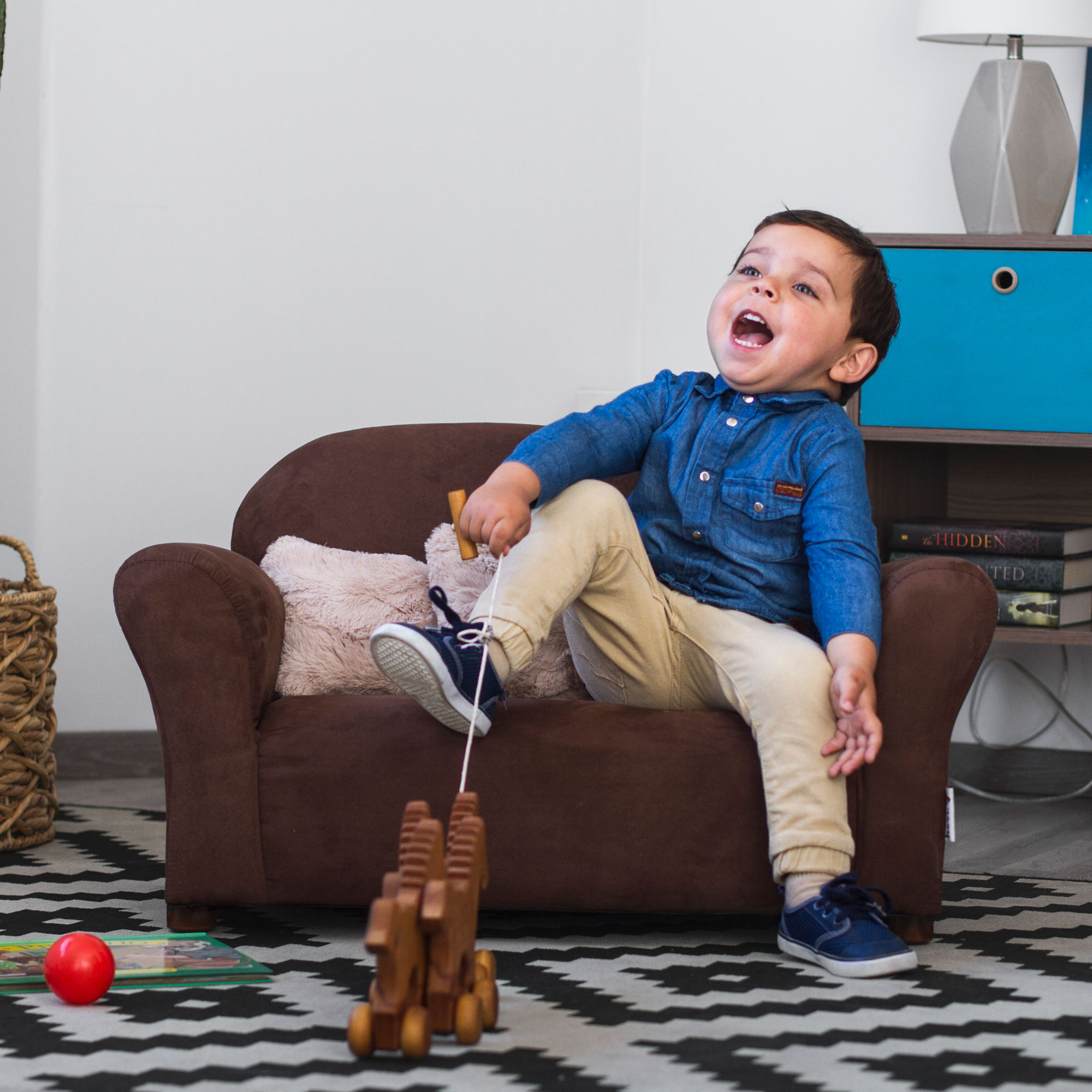 Foto 4 pulgar | Sofá Infantil Tapizado en Microsuede con 3 Almohadas