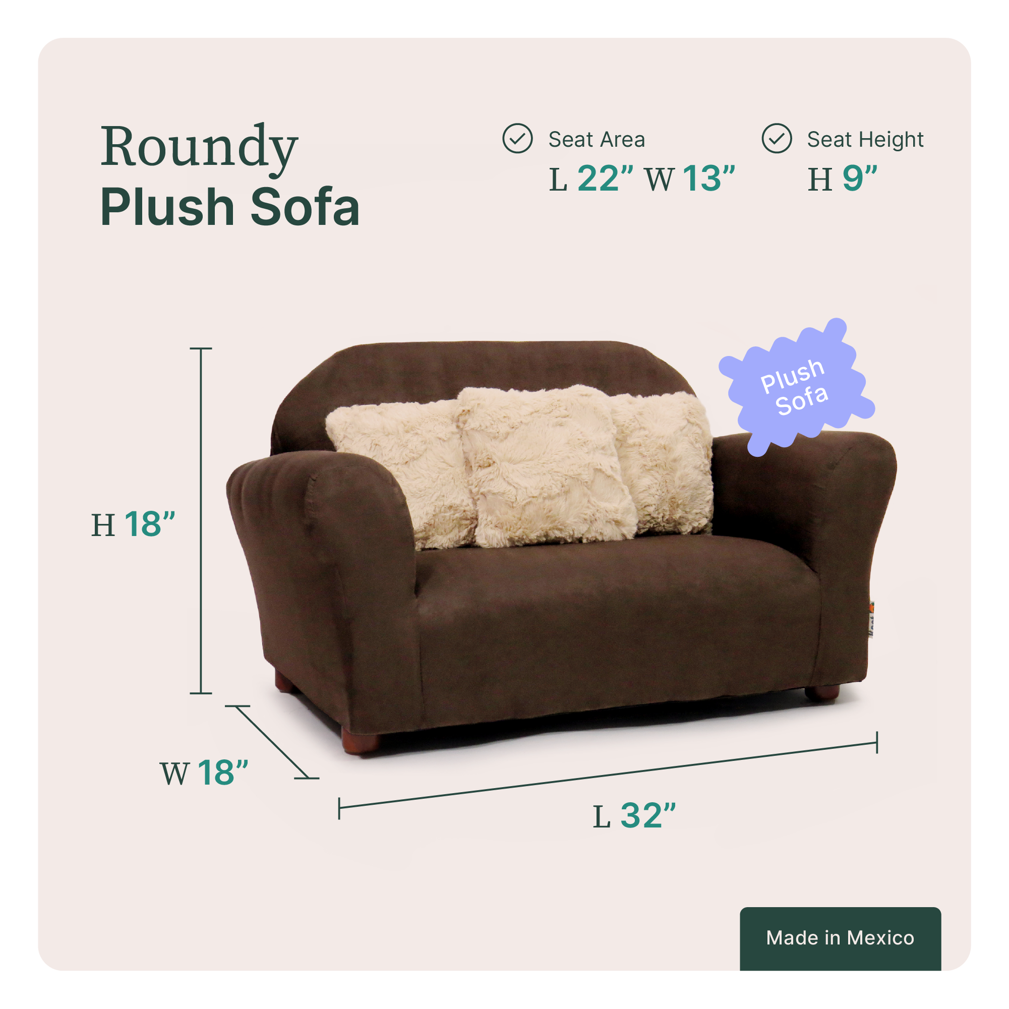 Foto 6 pulgar | Sofá Infantil Tapizado en Microsuede con 3 Almohadas