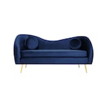 Sofá De 3 Plazas Tapizado En Terciopelo Azul. Estructura De Madera Sólida Y Patas De Metal