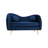 Sofá De 2 Plazas Tapizado En Terciopelo Azul. Estructura De Madera Sólida Y Patas De Metal