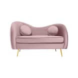 Sofá De 2 Plazas Tapizado En Terciopelo Rosa. Estructura De Madera Sólida Y Patas De Metal
