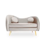Sofá De 2 Plazas Tapizado En Terciopelo Color Beige. Estructura De Madera Sólida Y Patas De Metal