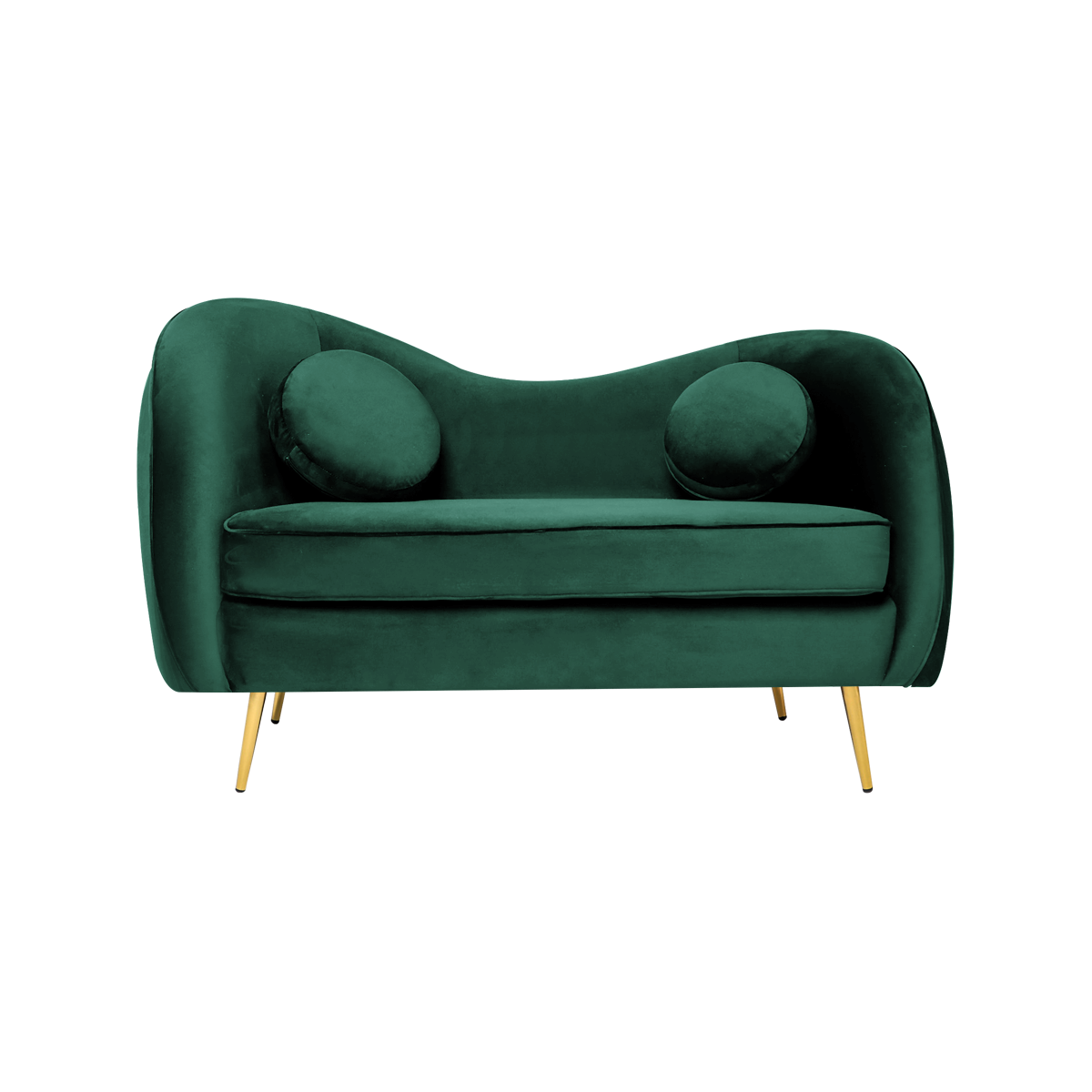 Sofá De 2 Plazas Tapizado En Terciopelo Verde. Estructura De Madera Sólida Y Patas De Metal
