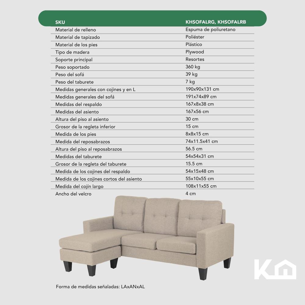 Foto 8 | Sofá Sala Esquinera Izquierda Sillón Reversible Madera