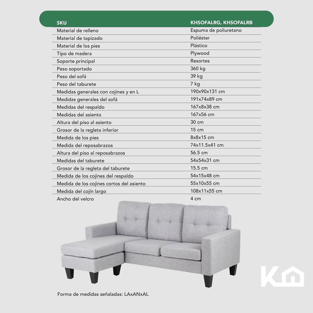 Foto 9 pulgar | Sofá Sala Esquinera Izquierda Sillón Reversible Madera