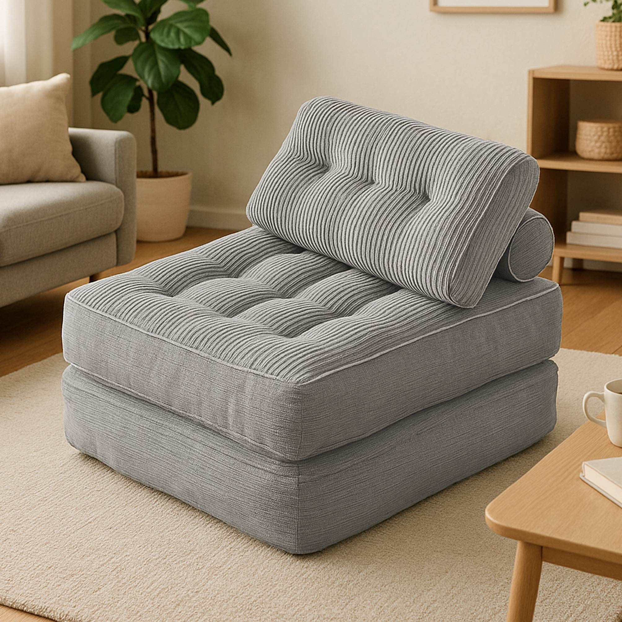 Foto 2 pulgar | Magma Life Sofá Plegable 2 En 1, Terciopelo Suave, Relleno De Memory Foam, Respaldo Antideslizante, Color Gris, 85x8