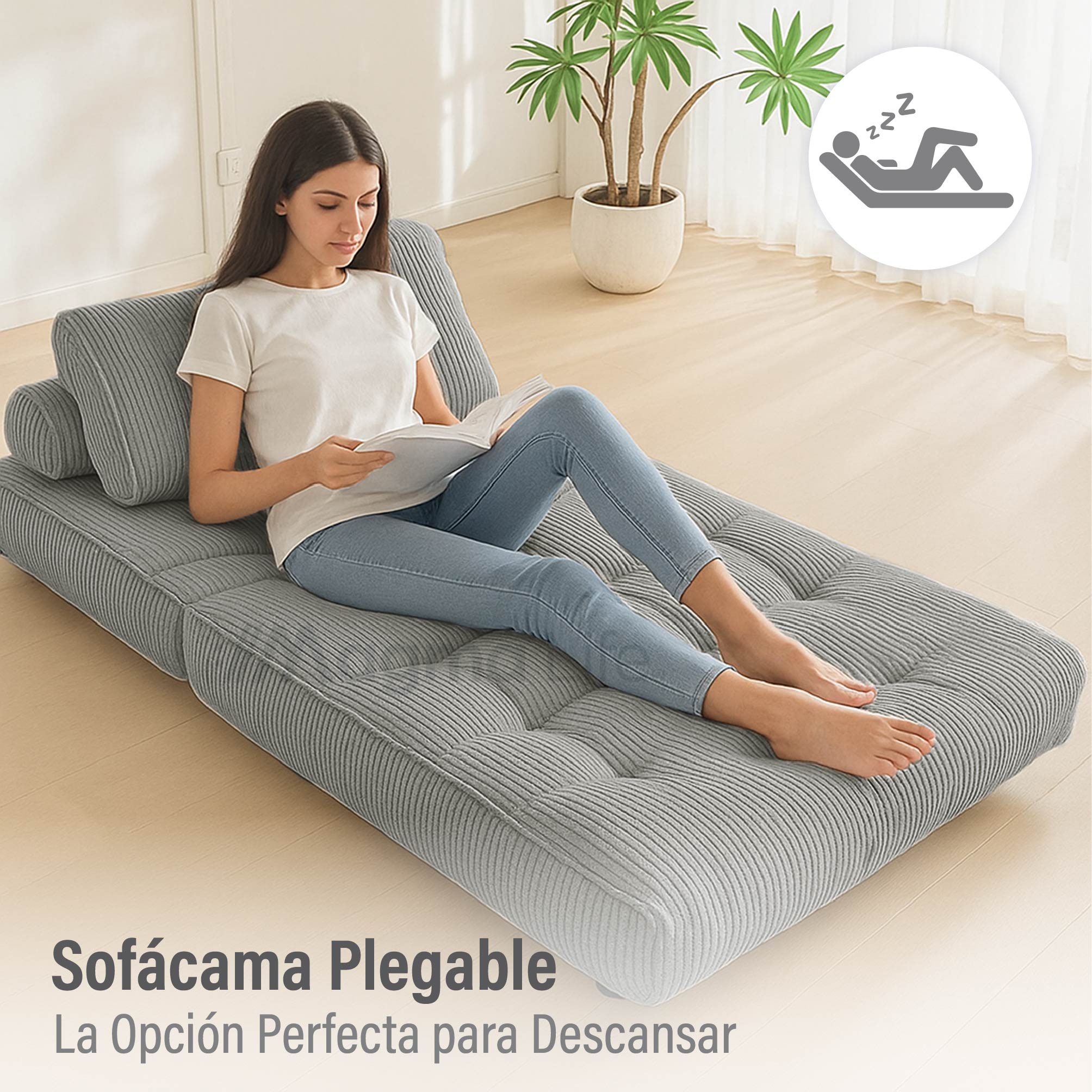 Foto 2 | Magma Life Sofá Plegable 2 En 1, Terciopelo Suave, Relleno De Memory Foam, Respaldo Antideslizante, Color Gris, 85x8
