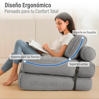 Foto 5 | Magma Life Sofá Plegable 2 En 1, Terciopelo Suave, Relleno De Memory Foam, Respaldo Antideslizante, Color Gris, 85x8