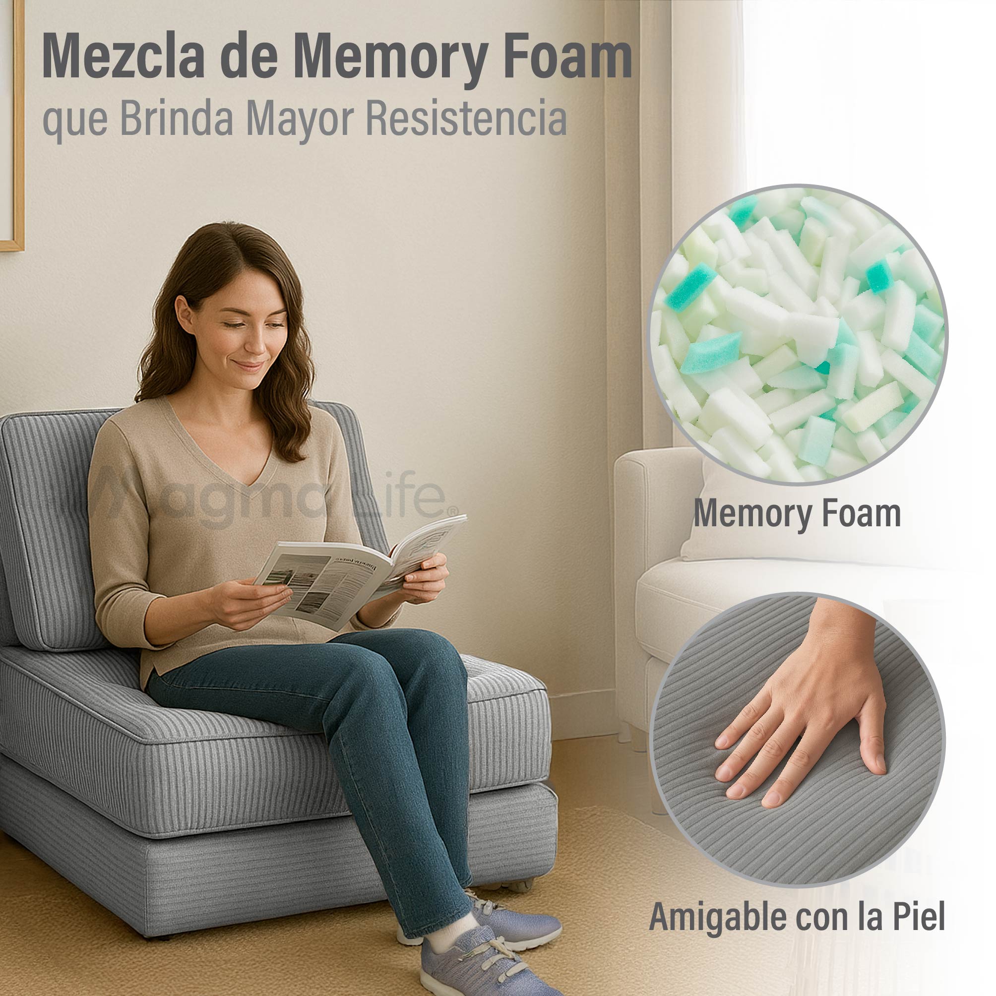 Foto 7 pulgar | Magma Life Sofá Plegable 2 En 1, Terciopelo Suave, Relleno De Memory Foam, Respaldo Antideslizante, Color Gris, 85x8