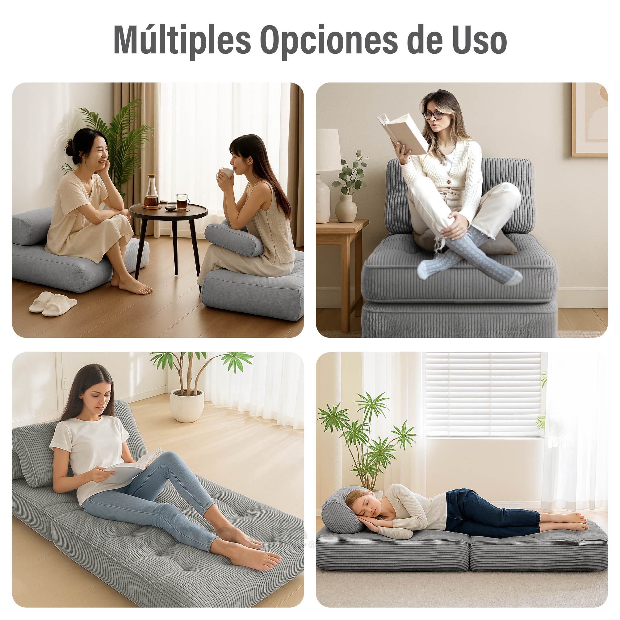 Foto 8 pulgar | Magma Life Sofá Plegable 2 En 1, Terciopelo Suave, Relleno De Memory Foam, Respaldo Antideslizante, Color Gris, 85x8