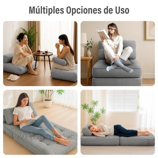 Foto 7 | Magma Life Sofá Plegable 2 En 1, Terciopelo Suave, Relleno De Memory Foam, Respaldo Antideslizante, Color Gris, 85x8