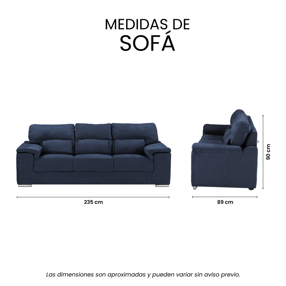 Foto 7 pulgar | Sofá Trinity Kaizen Color Azul 3 Plazas