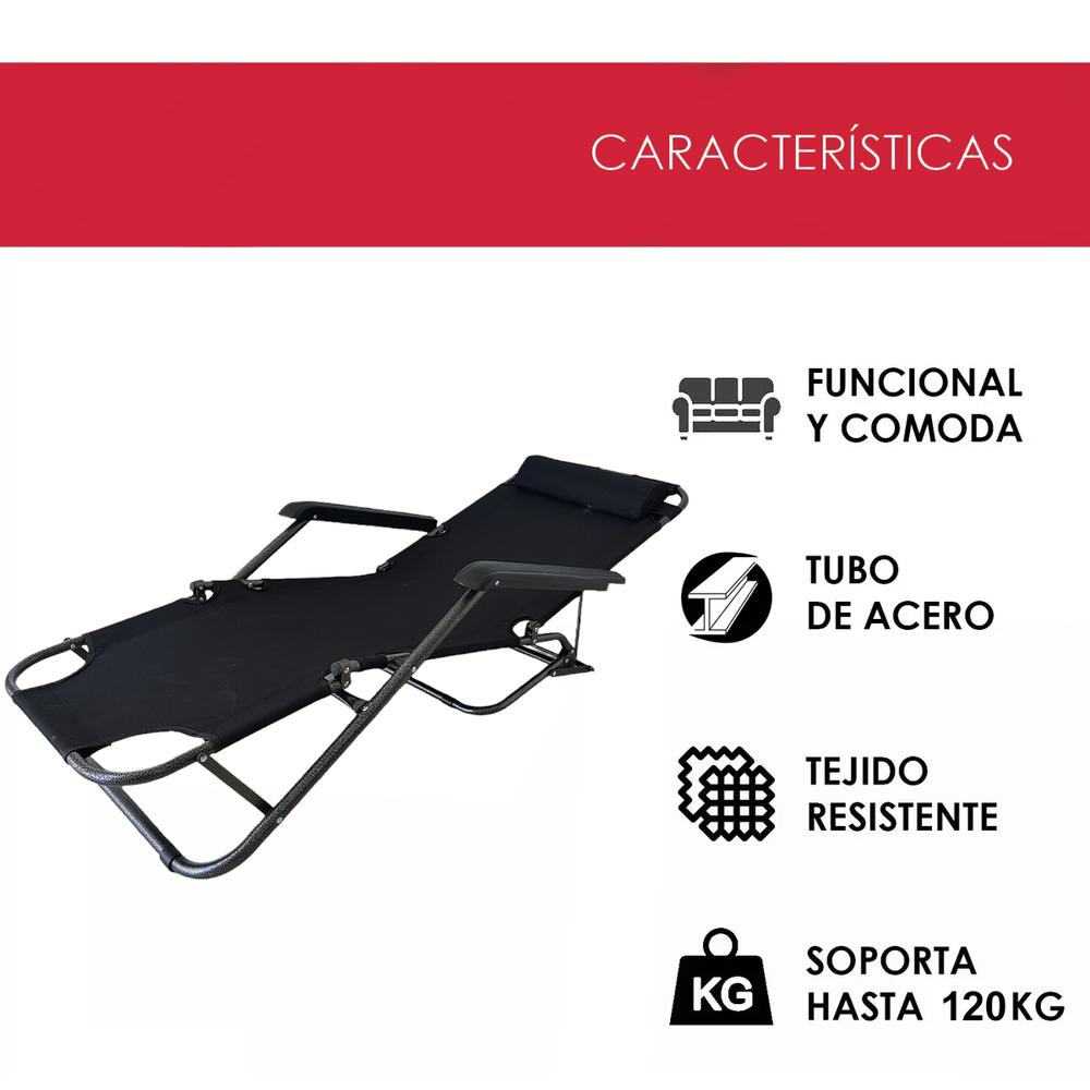 Foto 4 | 2 Sillas Camastro Plegable Reclinable Jardín Playa Alberca