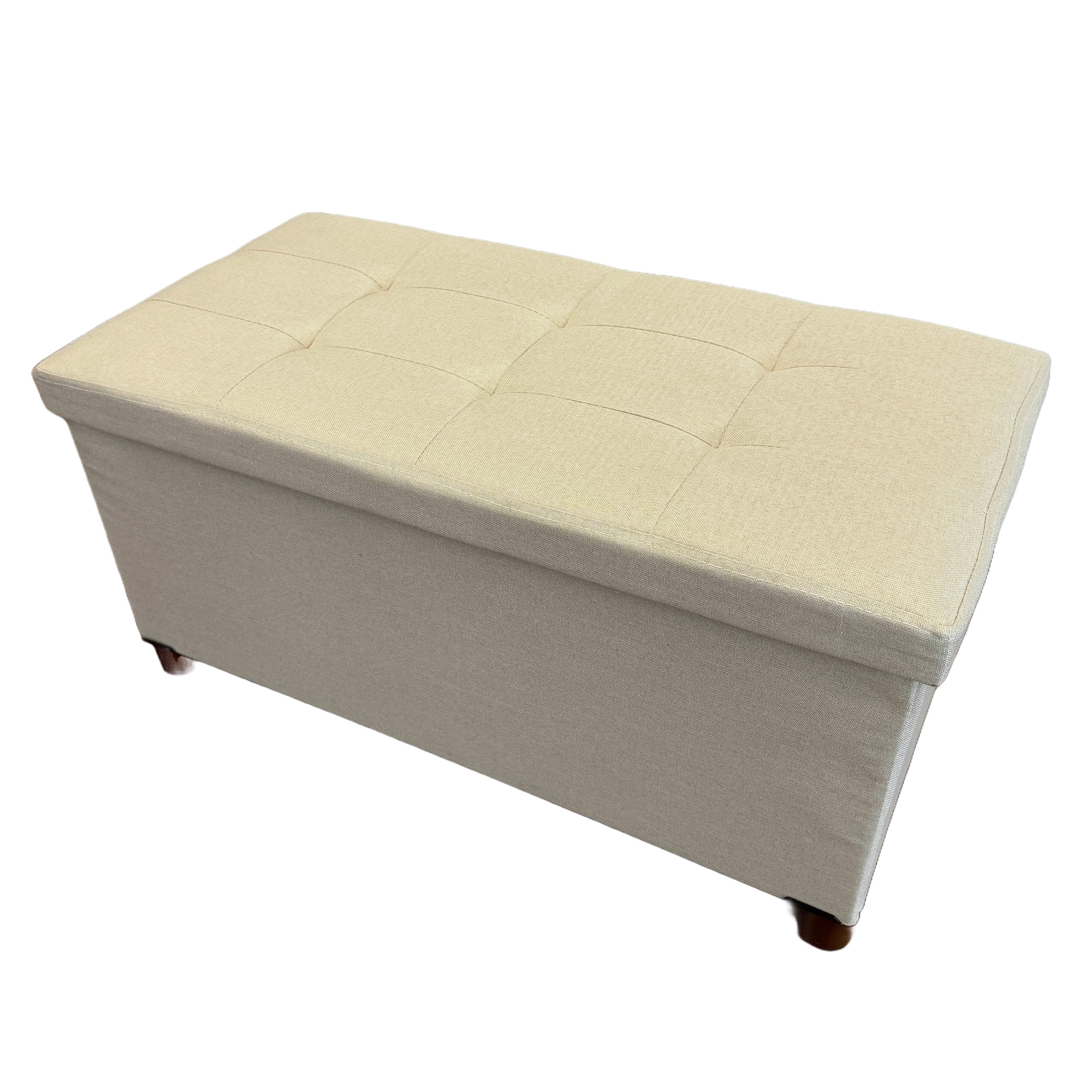 Foto 4 | Taburete Otomano De Lino Beige Doble Plaza