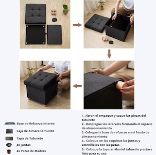 Foto 4 | Taburete Otomano De Lino Negro