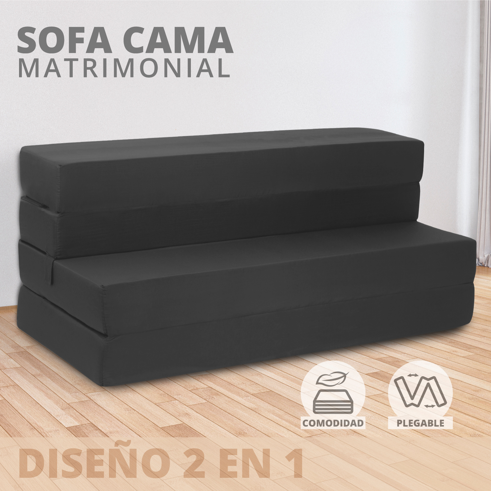 Foto 3 pulgar | Sofá Cama Portátil Onof Sci-n Plegable 2 n 1 Matrimonial Gris Grafito