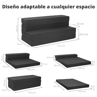Foto 4 | Sofá Cama Portátil Onof Sci-n Plegable 2 n 1 Matrimonial Gris Grafito