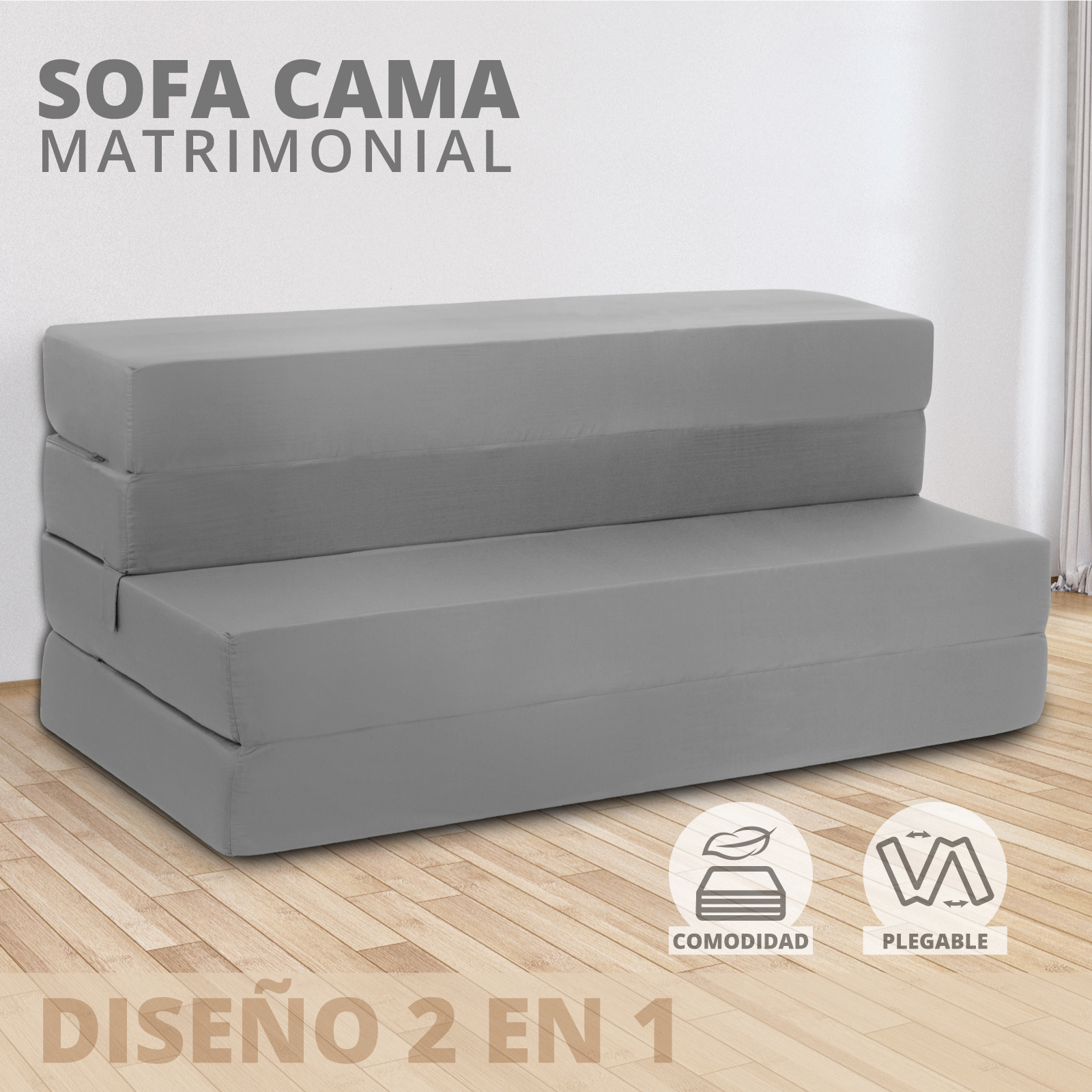 Foto 3 pulgar | Sofá Cama Matrimonial Onof Scm Plegable 2 En 1 Color Gris