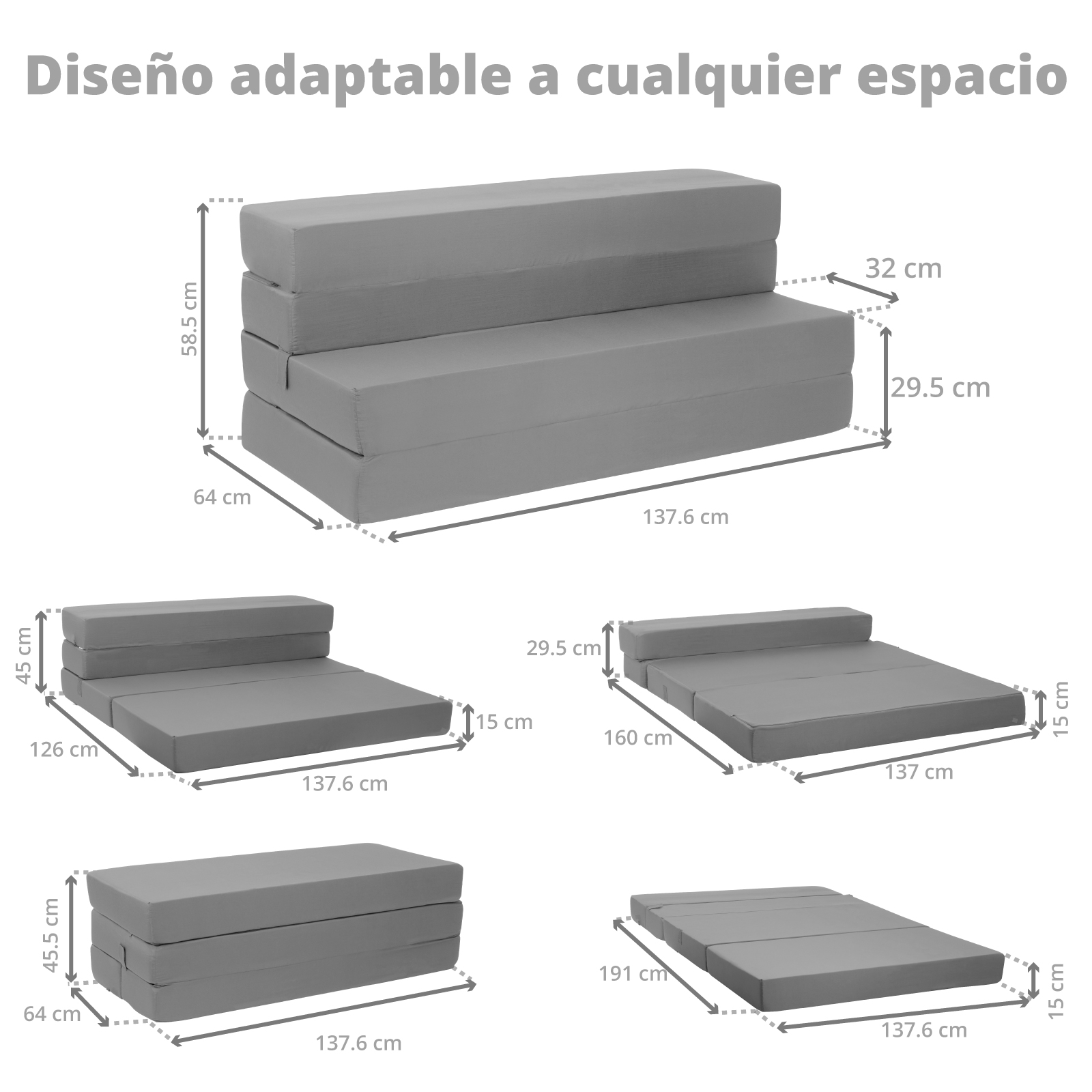 Foto 5 pulgar | Sofá Cama Matrimonial Onof Scm Plegable 2 En 1 Color Gris