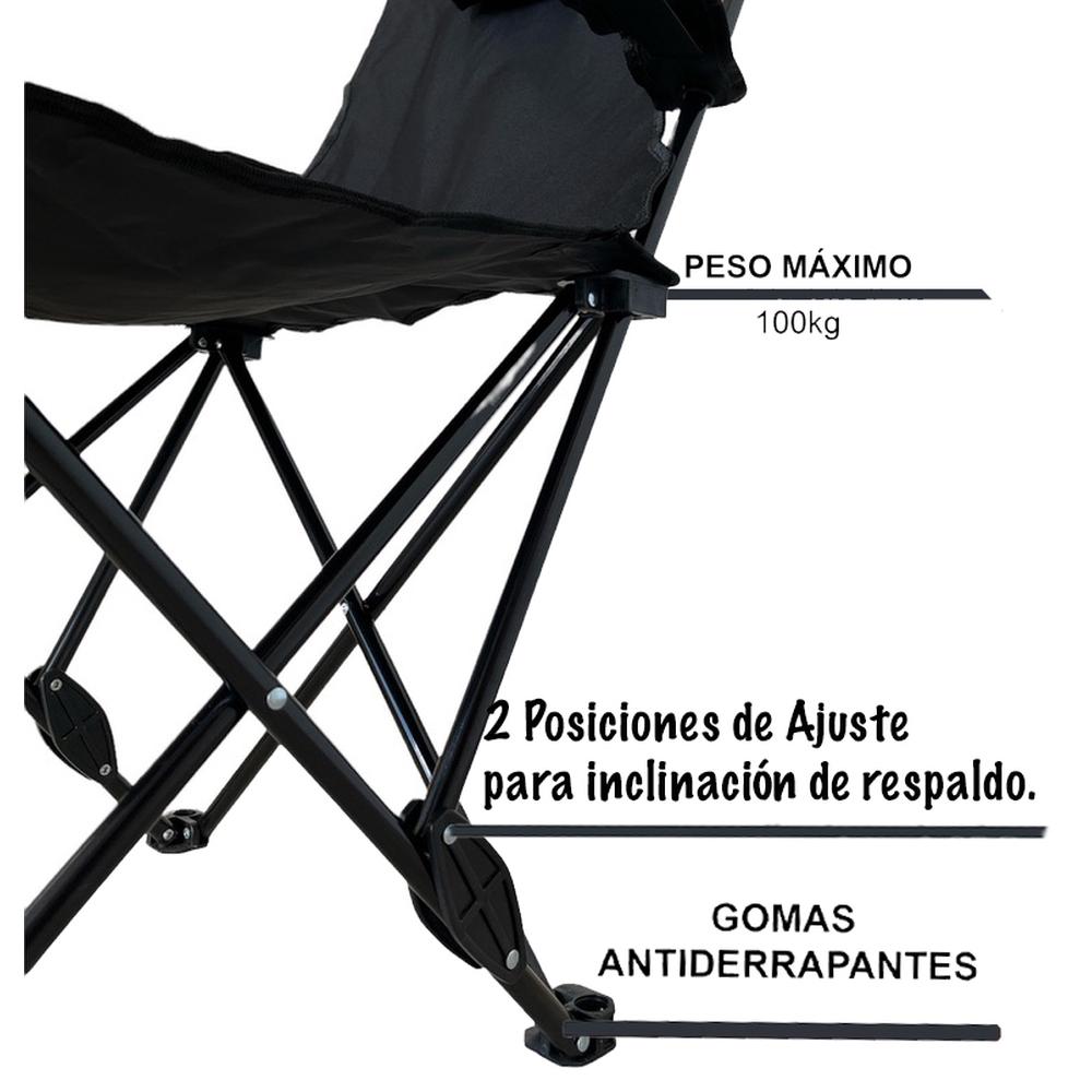 Foto 4 pulgar | Silla de Playa CJR Negra Plegable Reclinable con Funda para Exterior 5 Piezas