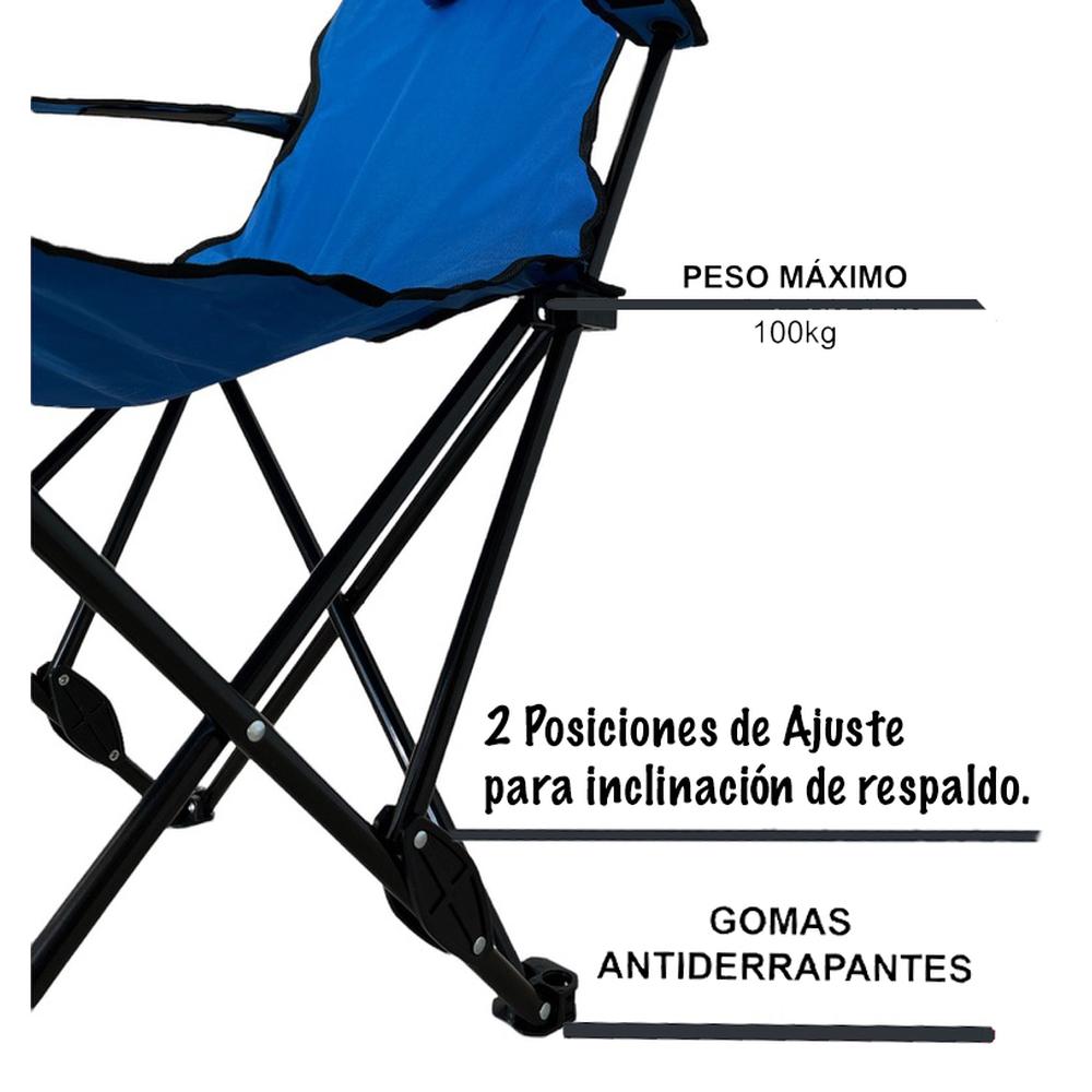 Foto 2 | Silla de Playa CJR Azul Plegable Reclinable con Funda para Exterior 5 Piezas