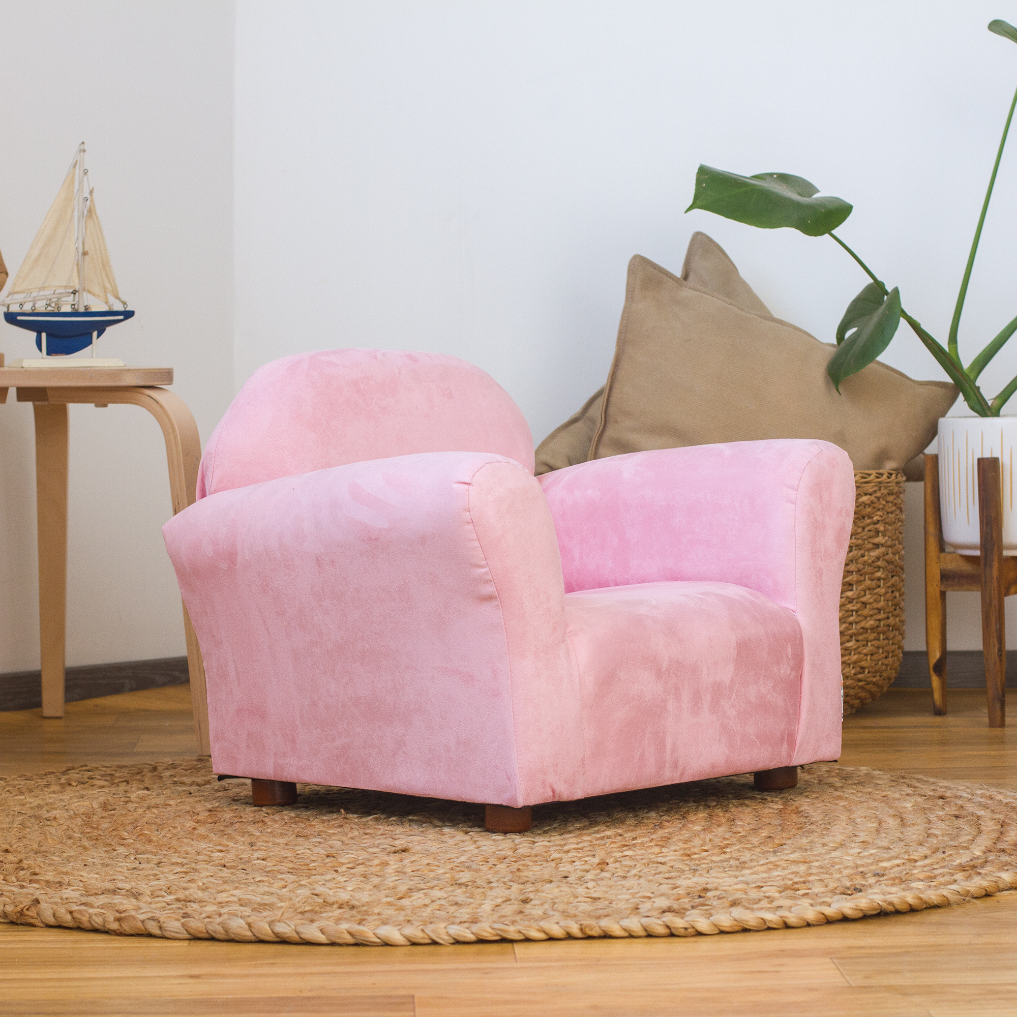 Foto 3 pulgar | Sillón Princesa Rosa Tapizado en Microsuede Patas de Madera Desmontables Fácil de Aspirar y Trasportar