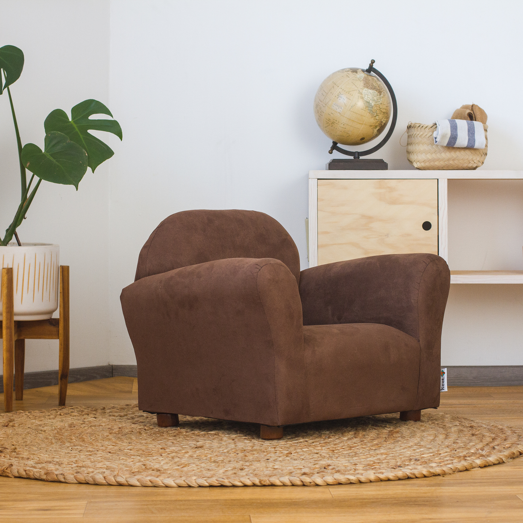 Sillón Tapizado en Tela Microsuede Fácil de Trasportar Patas de Madera Desmontables