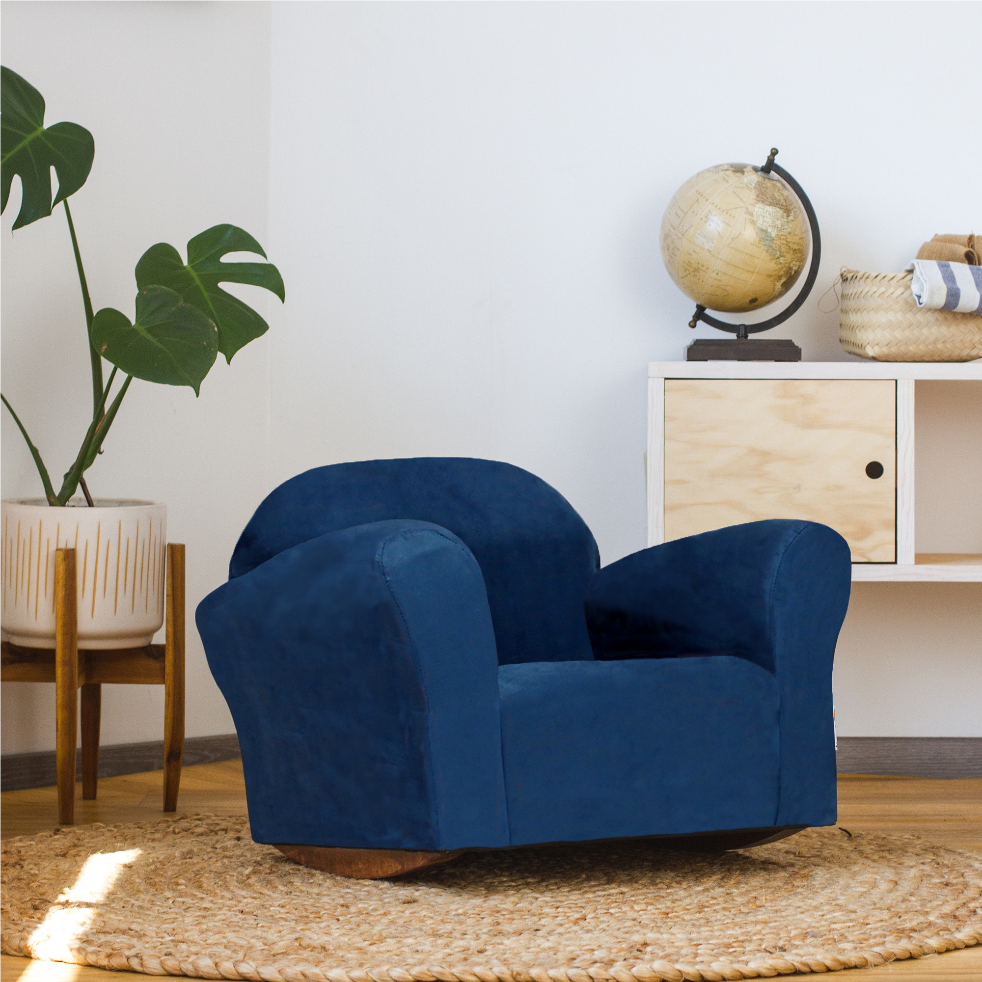 Sillón Mecedora Tapizado en Microsuede con Patas de Madera Maciza