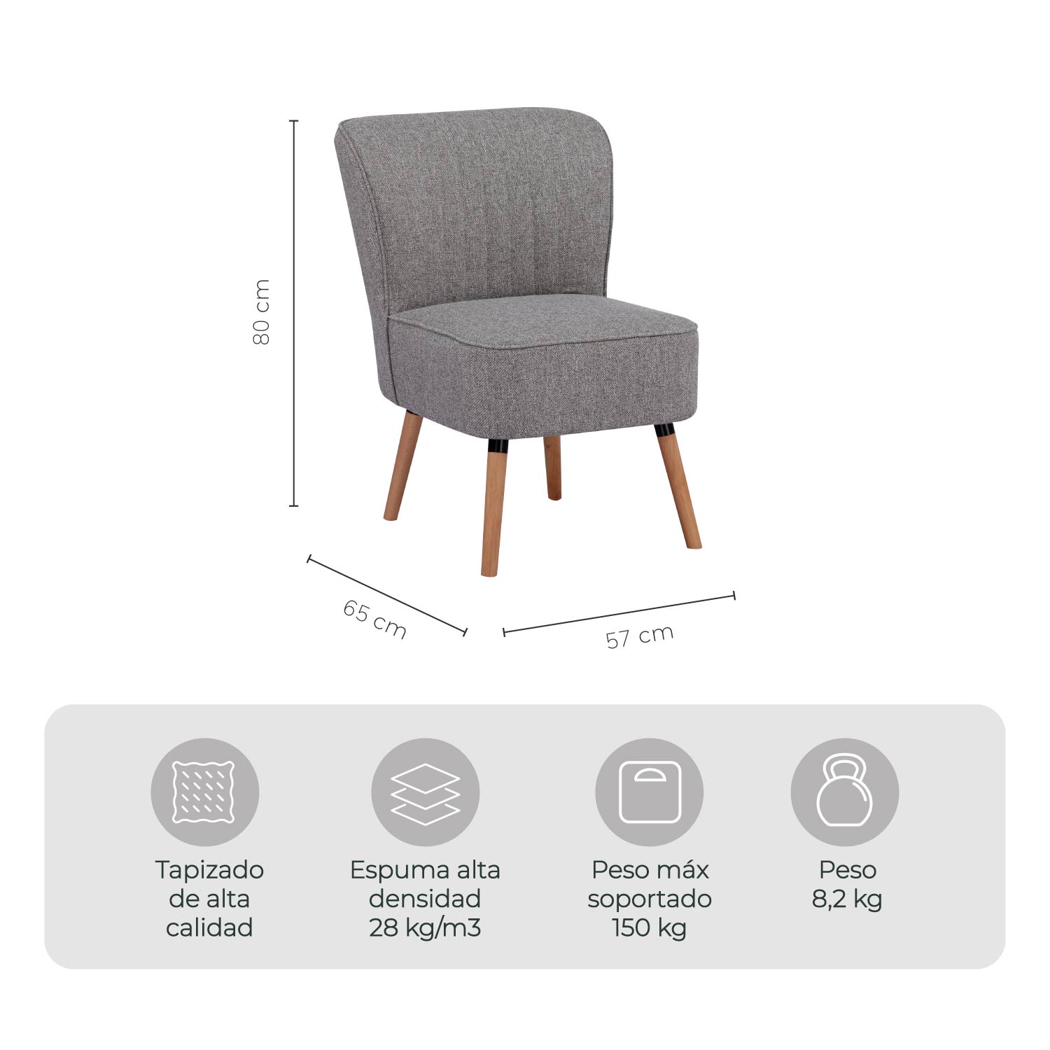Foto 4 pulgar | Sillón Individual Relan Olena Tapizado Gris