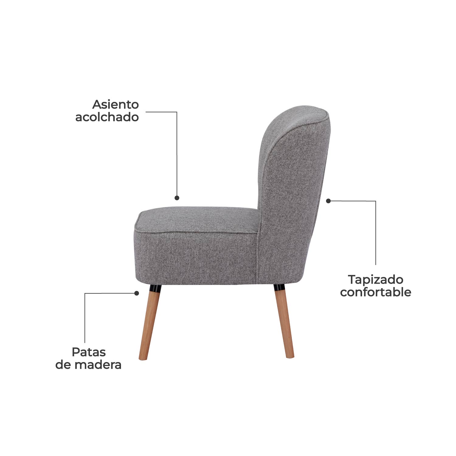 Foto 5 | Sillón Individual Relan Olena Tapizado Gris