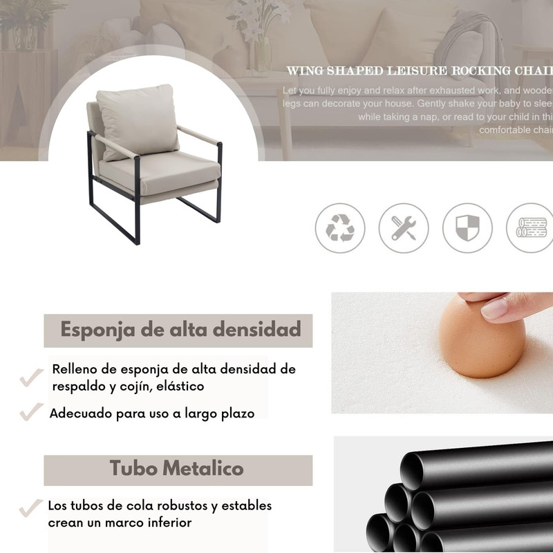 Foto 9 pulgar | Sillon Moderno Silla Individual Con Cojín Sillon Gris Gomyhome