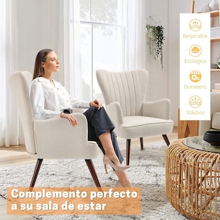 Foto 4 | Sillon Individual Terciopelo Sillon Occasional De Madera Beige Gomyhome