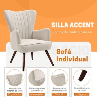 Foto 5 | Sillon Individual Terciopelo Sillon Occasional De Madera Beige Gomyhome