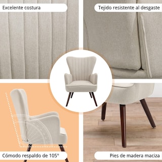 Foto 8 | Sillon Individual Terciopelo Sillon Occasional De Madera Beige Gomyhome