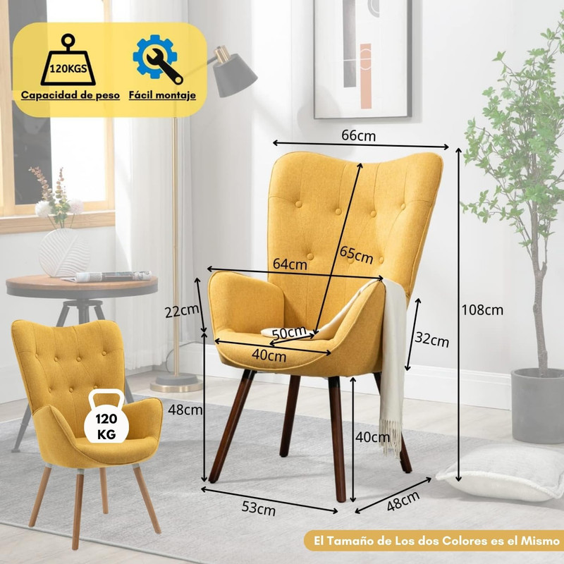 Foto 4 pulgar | Sillón Individual Terciopelo Amarillo Gomyhome