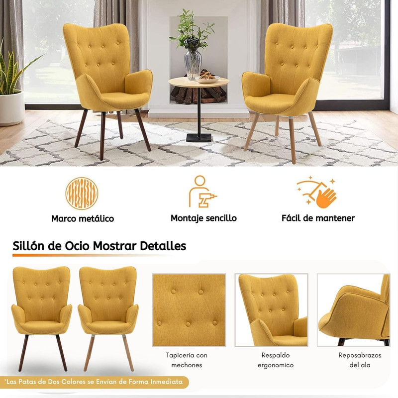 Foto 5 | Sillón Individual Terciopelo Amarillo Gomyhome
