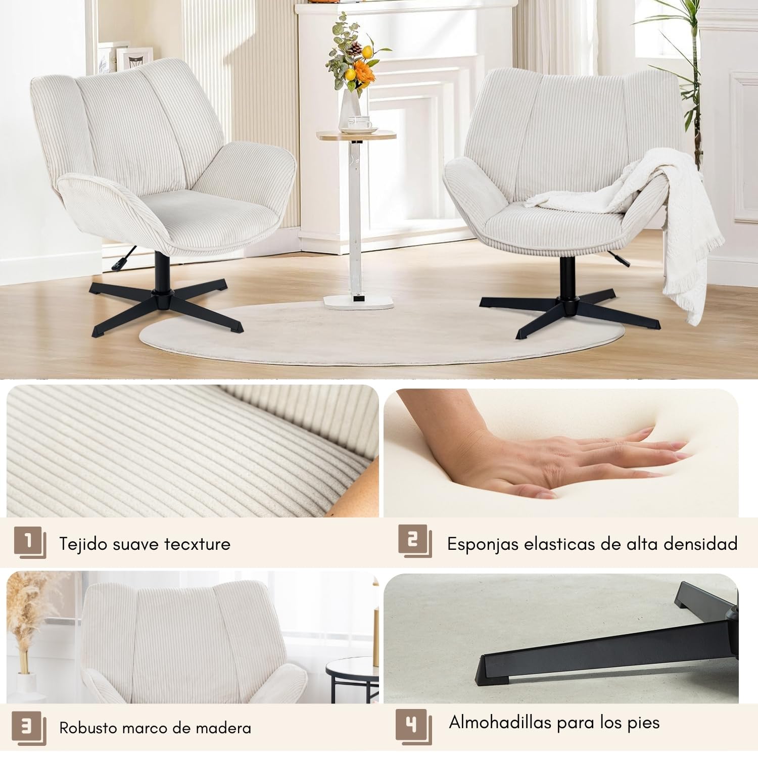Foto 6 pulgar | Sillón Individual Gomyhome En Altura Ajustable 78-90cm Beige