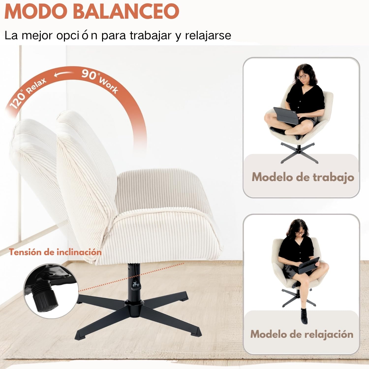 Foto 8 pulgar | Sillón Individual Gomyhome En Altura Ajustable 78-90cm Beige