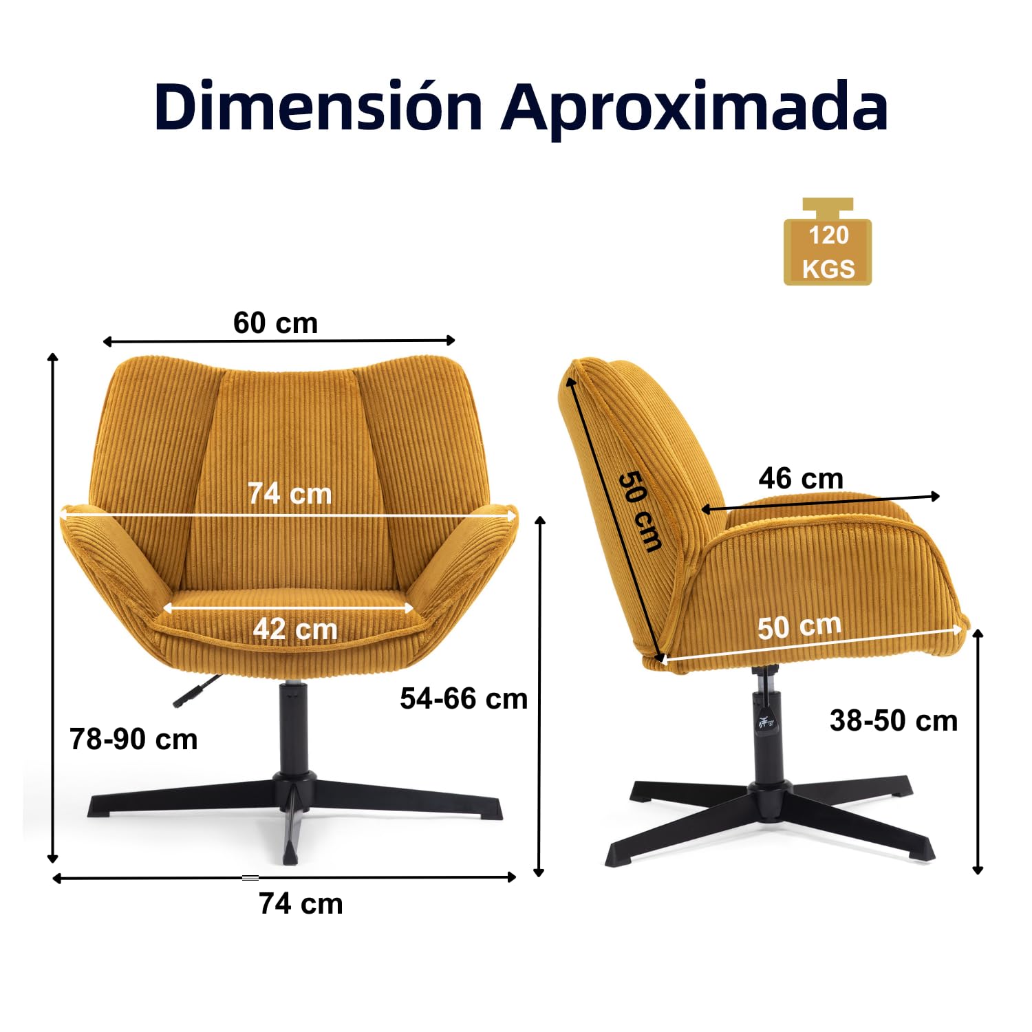 Foto 3 pulgar | Sillón Individual Moderna En Altura Ajustable 78-90cm Amarillo Gomyhome