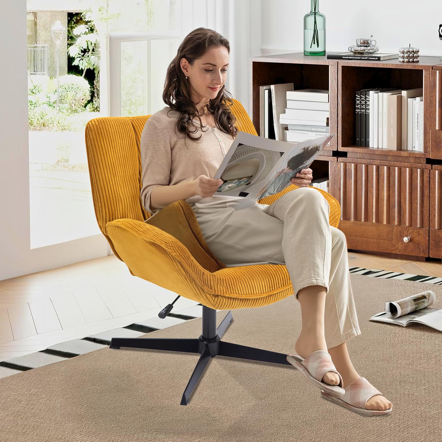 Foto 4 pulgar | Sillón Individual Moderna En Altura Ajustable 78-90cm Amarillo Gomyhome